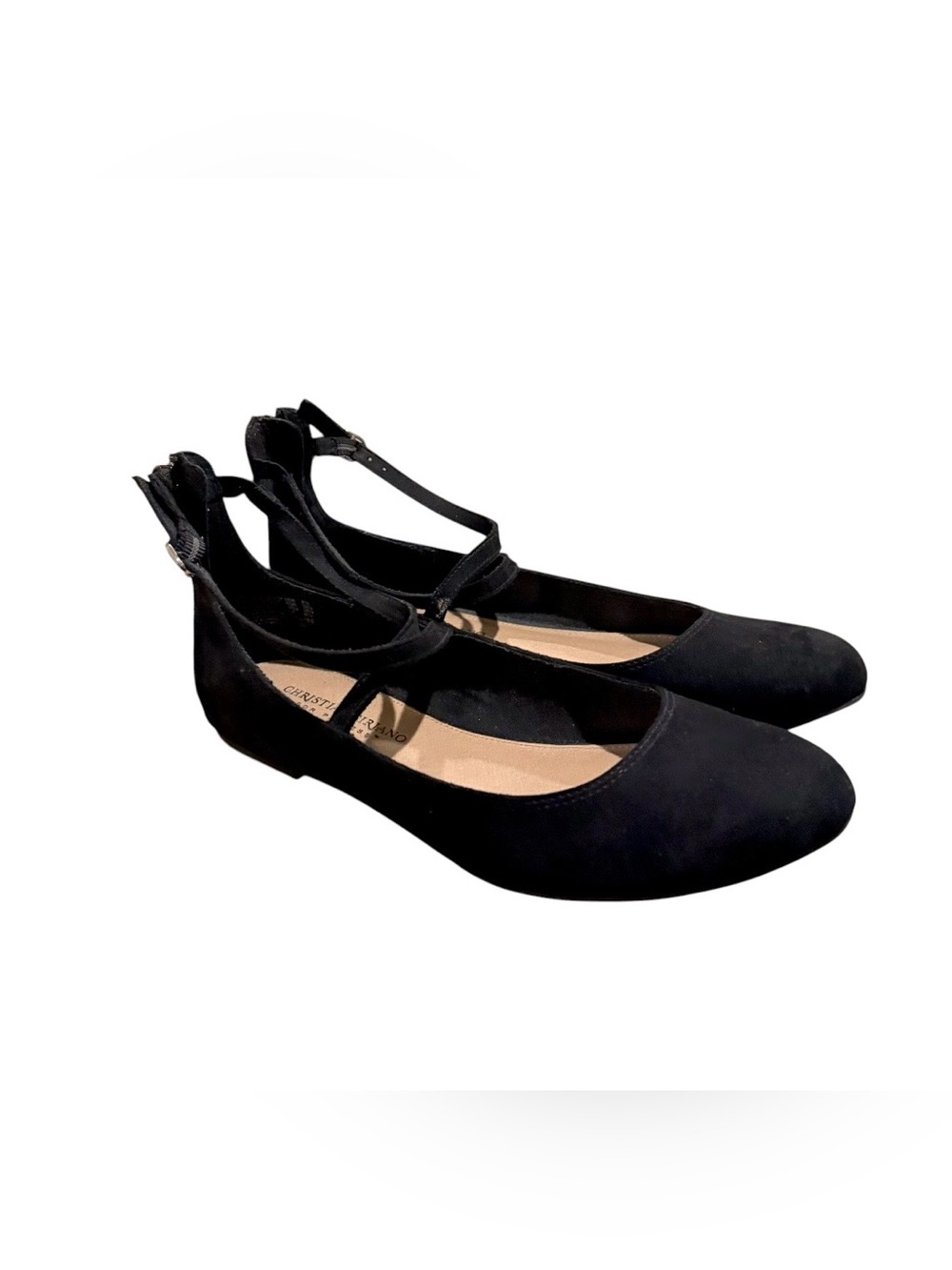 Christian Siriano Women’s Annalise Faux Suede Ankle Strap Zip Up Dress Flats